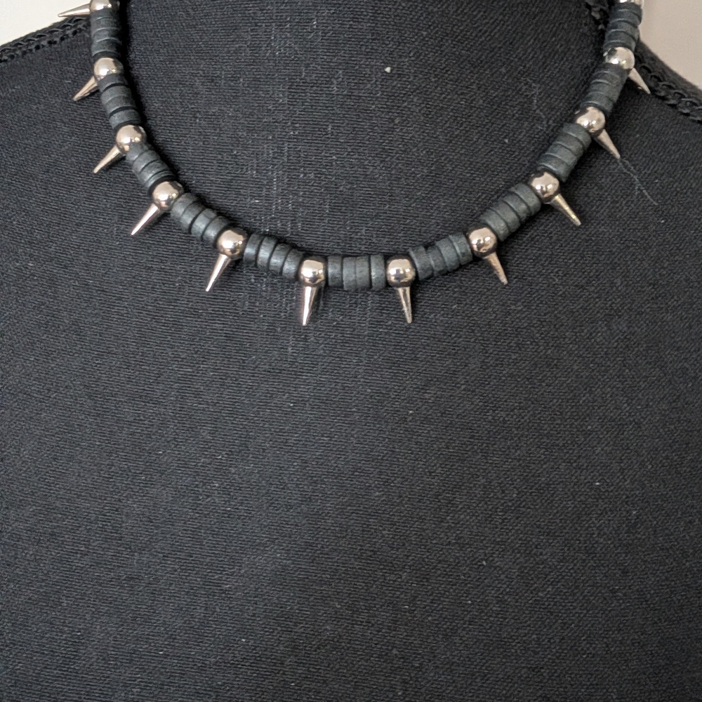 Black Spike Beaded Choker Necklace - Brand
